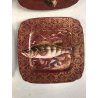 SET 6 PIATTI PESCE VINTAGE PORCELLANA LIMOGES D&C° FRANCE QUADRATI ROSSO ORO