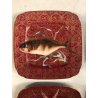 SET 6 PIATTI PESCE VINTAGE PORCELLANA LIMOGES D&C° FRANCE QUADRATI ROSSO ORO