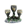 ANTICO CENTROTAVOLA BARBOTINE MAIOLICA TRITTICO DECORO RAMO EDERA APE CONCHIGLIA