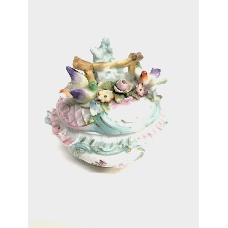 ANTICA CIOTOLA CON COPERCHIO PORCELLANA Sitzendorf PORTAGIOIE DECORO FIORI '800