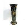 VASO CERAMICA VINTAGE BARBOTINE VERDE DECORO FLOREALE NARCISI GIALLI ART NOUVEAU