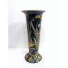 VASO CERAMICA VINTAGE BARBOTINE VERDE DECORO FLOREALE NARCISI GIALLI ART NOUVEAU