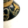 VASO CERAMICA VINTAGE BARBOTINE VERDE DECORO FLOREALE NARCISI GIALLI ART NOUVEAU