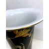 VASO CERAMICA VINTAGE BARBOTINE VERDE DECORO FLOREALE NARCISI GIALLI ART NOUVEAU