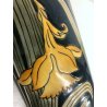 VASO CERAMICA VINTAGE BARBOTINE VERDE DECORO FLOREALE NARCISI GIALLI ART NOUVEAU