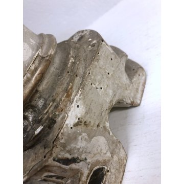 COPPIA ANTICO CANDELABRO TORCERE ALTARE LEGNO DECORO FOGLIA ARGENTO 61,5 cm/h