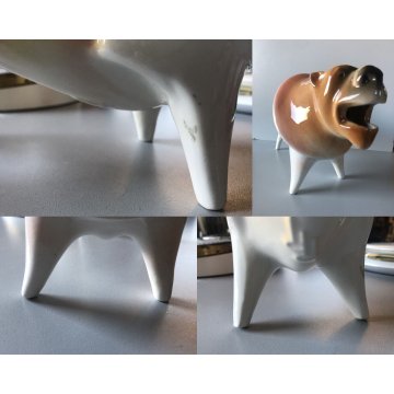 FIGURA CERAMICA LEONE Roberto Rigon DESIGN VINTAGE POTTERY COLLEZIONE ANIMALI 70