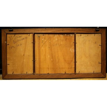 ANTICO QUADRO TRITTICO DIPINTO OLIO TAVOLA Guido Bertarelli PAESAGGIO FIGURE 900
