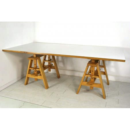 TAVOLO "LEONARDO" DESIGN Achille Castiglioni Zanotta LEGNO NATURALE PIANO BIANCO