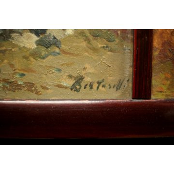 ANTICO QUADRO TRITTICO DIPINTO OLIO TAVOLA Guido Bertarelli PAESAGGIO FIGURE 900