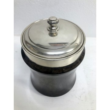 CESTELLO PORTA GHIACCIO ICE BUCKET Aldo Tura MACABO PELLE CAPRA METAL BLANC '50s