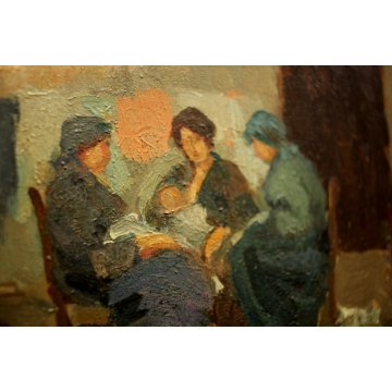 ANTICO QUADRO TRITTICO DIPINTO OLIO TAVOLA Guido Bertarelli PAESAGGIO FIGURE 900