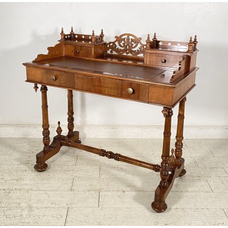 SCRIVANIA LUIGI FILIPPO PRIMI 1900 RETTANGOLARE LEGNO NOCE SCRITTOIO 3 CASSETTI