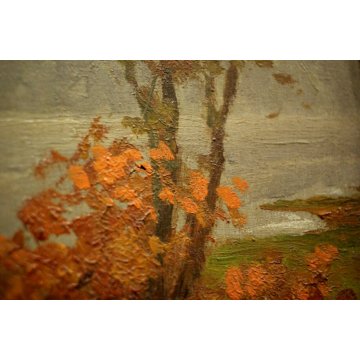 ANTICO QUADRO TRITTICO DIPINTO OLIO TAVOLA Guido Bertarelli PAESAGGIO FIGURE 900