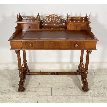 SCRIVANIA LUIGI FILIPPO PRIMI 1900 RETTANGOLARE LEGNO NOCE SCRITTOIO 3 CASSETTI