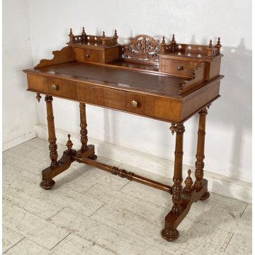 SCRIVANIA LUIGI FILIPPO PRIMI 1900 RETTANGOLARE LEGNO NOCE SCRITTOIO 3 CASSETTI