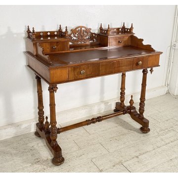 SCRIVANIA LUIGI FILIPPO PRIMI 1900 RETTANGOLARE LEGNO NOCE SCRITTOIO 3 CASSETTI