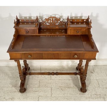 SCRIVANIA LUIGI FILIPPO PRIMI 1900 RETTANGOLARE LEGNO NOCE SCRITTOIO 3 CASSETTI