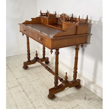 SCRIVANIA LUIGI FILIPPO PRIMI 1900 RETTANGOLARE LEGNO NOCE SCRITTOIO 3 CASSETTI