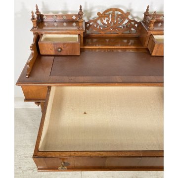 SCRIVANIA LUIGI FILIPPO PRIMI 1900 RETTANGOLARE LEGNO NOCE SCRITTOIO 3 CASSETTI