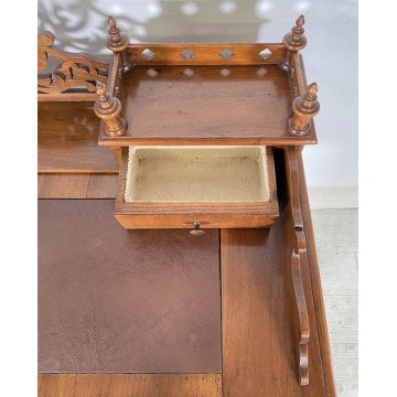 SCRIVANIA LUIGI FILIPPO PRIMI 1900 RETTANGOLARE LEGNO NOCE SCRITTOIO 3 CASSETTI