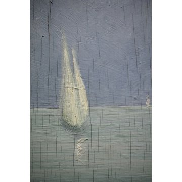 ANTICO DIPINTO OLIO TAVOLA C. Pozzi MARINA PAESAGGIO MARE PESCATORI TRAMONTO 900