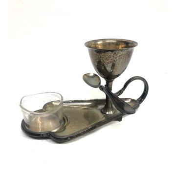 PICCOLO SET VASSOIO PORTAUOVO WMF CUCCHIAINO BICCHIERE VETRO ART NOUVEAU Germany