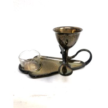 PICCOLO SET VASSOIO PORTAUOVO WMF CUCCHIAINO BICCHIERE VETRO ART NOUVEAU Germany