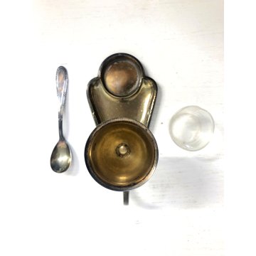 PICCOLO SET VASSOIO PORTAUOVO WMF CUCCHIAINO BICCHIERE VETRO ART NOUVEAU Germany