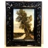 ANTICO DIPINTO G. Corvini PAESAGGIO VIANDANTE CORNICE LEGNO ORNATA SCOLPITA '800