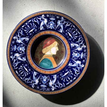 PIATTO PARATA CERAMICA CCIM Faenza DECORO PROFILO RITRATTO RINASCIMENTALE '900