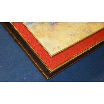 ANTICO QUADRO DIPINTO Gino Scalatelli EPOCA 800 acquerello PAESAGGIO BUE CARRO