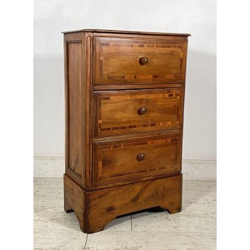 ANTICO COMODINO PIEMONTESE INTARISATO LEGNO NOCE MASSELLO 1800 CAMERA LETTO OLD