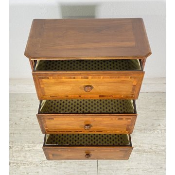 ANTICO COMODINO PIEMONTESE INTARISATO LEGNO NOCE MASSELLO 1800 CAMERA LETTO OLD