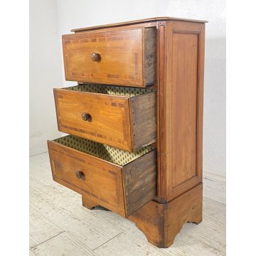 ANTICO COMODINO PIEMONTESE INTARISATO LEGNO NOCE MASSELLO 1800 CAMERA LETTO OLD