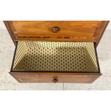 ANTICO COMODINO PIEMONTESE INTARISATO LEGNO NOCE MASSELLO 1800 CAMERA LETTO OLD