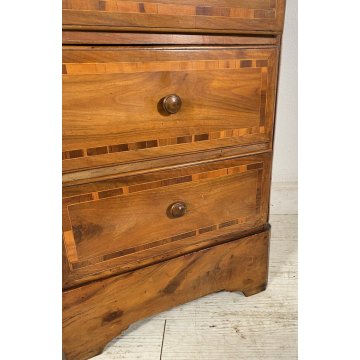 ANTICO COMODINO PIEMONTESE INTARISATO LEGNO NOCE MASSELLO 1800 CAMERA LETTO OLD