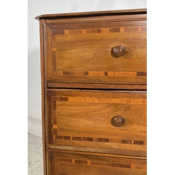 ANTICO COMODINO PIEMONTESE INTARISATO LEGNO NOCE MASSELLO 1800 CAMERA LETTO OLD