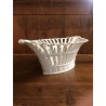 ANTICO CESTINO CENTROTAVOLA PORCELLANA BIANCA DECORO INTRECCIO TRAFORATO VINTAGE