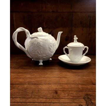 SET TEIERA TAZZINA COPERCHIO PIATTINO PORCELLANA BIANCA GINORI CAPODIMONTE XXsec