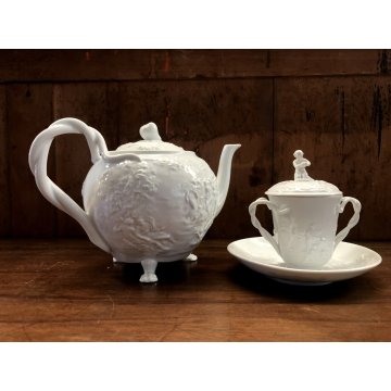 SET TEIERA TAZZINA COPERCHIO PIATTINO PORCELLANA BIANCA GINORI CAPODIMONTE XXsec