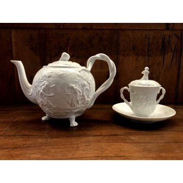 SET TEIERA TAZZINA COPERCHIO PIATTINO PORCELLANA BIANCA GINORI CAPODIMONTE XXsec