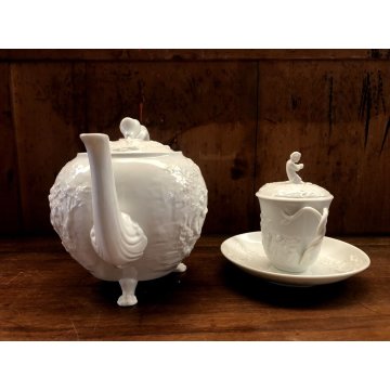 SET TEIERA TAZZINA COPERCHIO PIATTINO PORCELLANA BIANCA GINORI CAPODIMONTE XXsec
