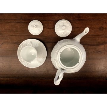 SET TEIERA TAZZINA COPERCHIO PIATTINO PORCELLANA BIANCA GINORI CAPODIMONTE XXsec