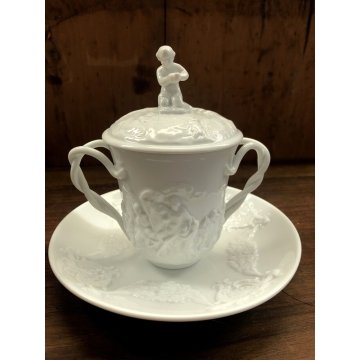 SET TEIERA TAZZINA COPERCHIO PIATTINO PORCELLANA BIANCA GINORI CAPODIMONTE XXsec