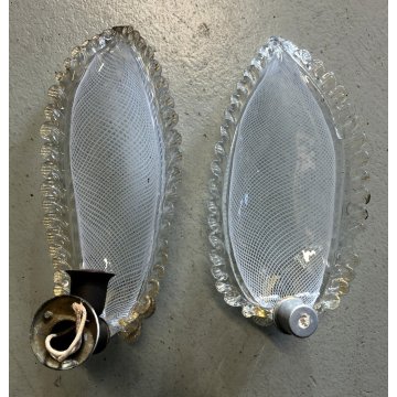 COPPIA APPLIQUE FOGLIA VETRO Murano FILIGRANA AVVENTURINA ATTR. Barovier DIFETTI