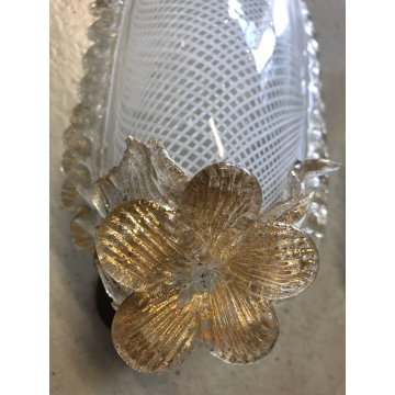 COPPIA APPLIQUE FOGLIA VETRO Murano FILIGRANA AVVENTURINA ATTR. Barovier DIFETTI