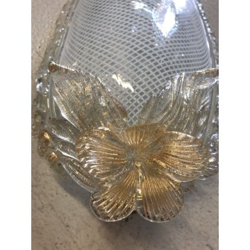 COPPIA APPLIQUE FOGLIA VETRO Murano FILIGRANA AVVENTURINA ATTR. Barovier DIFETTI