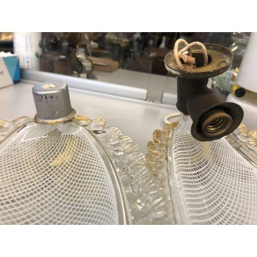 COPPIA APPLIQUE FOGLIA VETRO Murano FILIGRANA AVVENTURINA ATTR. Barovier DIFETTI