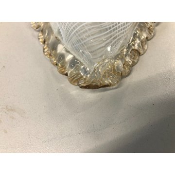 COPPIA APPLIQUE FOGLIA VETRO Murano FILIGRANA AVVENTURINA ATTR. Barovier DIFETTI